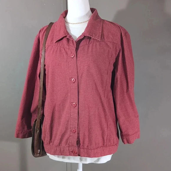 Christopher & Banks Red Houndstooth Button Up Top - Picture 1 of 7